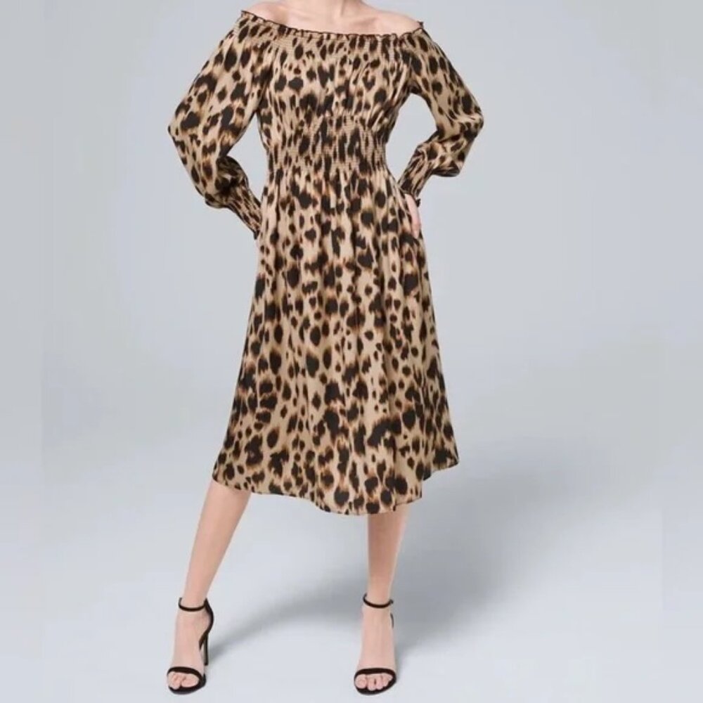 WHITE HOUSE BLACK MARKET ABSTRACT-PRINT SMOCKED WAIST DRESS, NWT